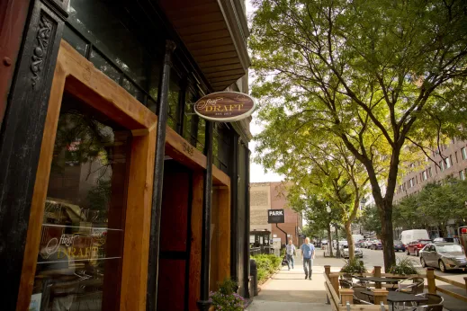 First Draft Bar entrance on South Clark Street in Printer's Row Chicago