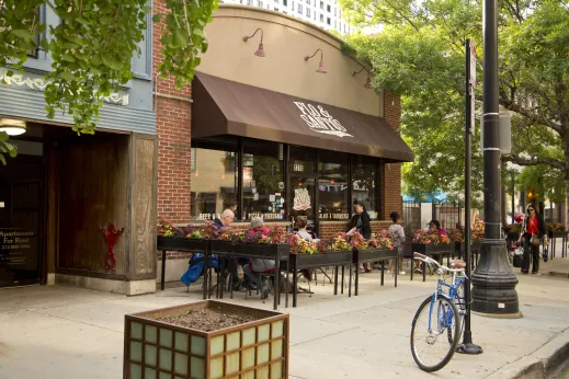 Flo and Santos restaurant with outdoor patio seating on S Michigan Ave in the South Loop