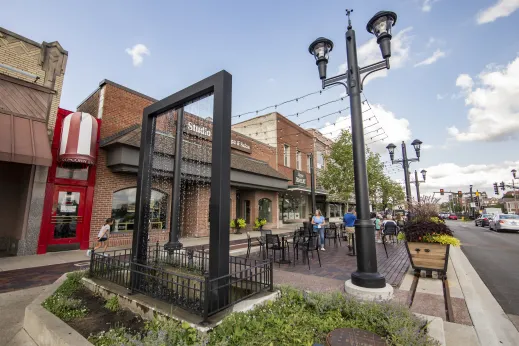 outdoor fountain in downtown Wheaton, IL