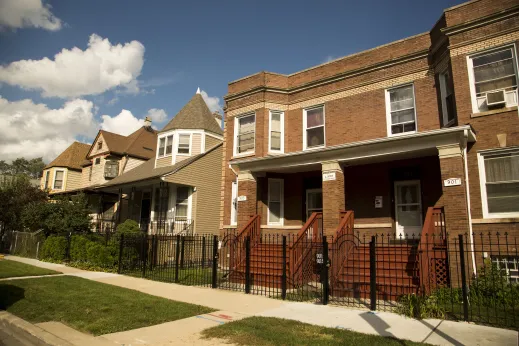 Four flat apartments on neighborhood street in Austin Chicago