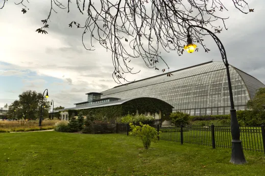 Glass covered conservatory greenhouse in West Garfield Park Chicago