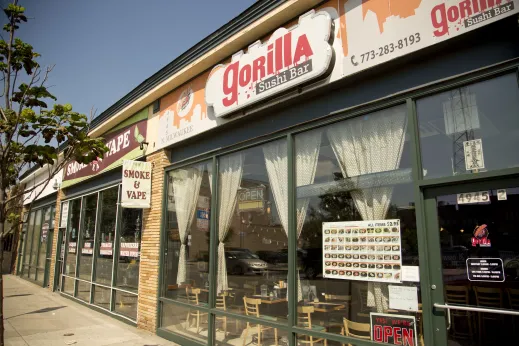 Gorilla Sushi Bar front entrance on N Milwaukee Ave in Jefferson Park Chicago