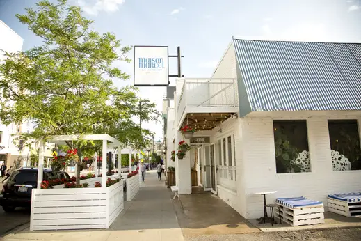 Maison Marcel restaurant outdoor patio seating entrance in Lakeview Chicago