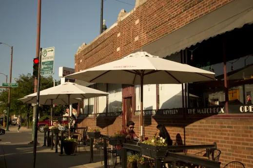 Matchbox restaurant and outdoor patio seating on N Milwaukee Ave in River West Chicago