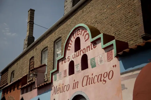 Mi Tierra restaurante sign in Little Village Chicago