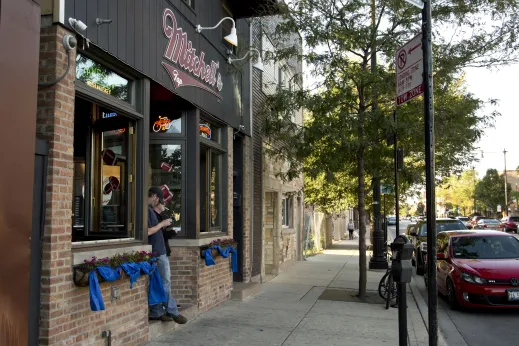 Mitchell's Tap bar and restaurant entrance on S Halsted St in Bridgeport Chicago