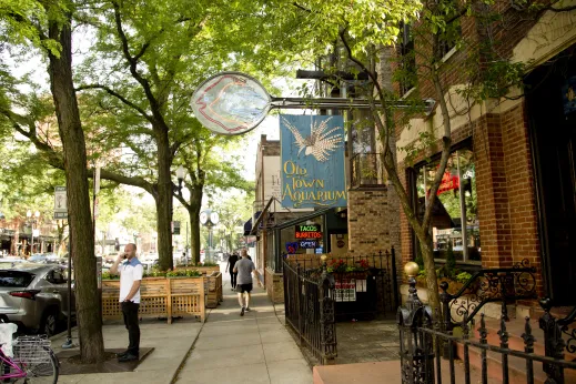 Old Town Aquarium shop sign in Old Town Chicago