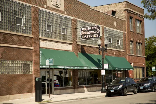 Original Ferrara Inc Pastries exterior sign and front entrance in Tri-Taylor