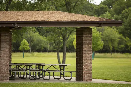 gazebo in park with picnic benches underneath in the O’Hare neighborhood of Chicago