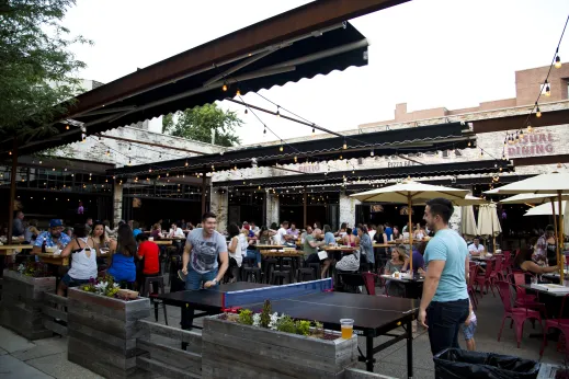 Parlor Pizza Bar outdoor seating patio and ping pong table in Wicker Park Chicago