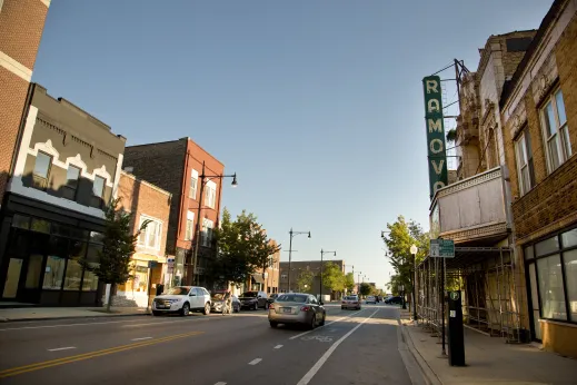 Ramova Theatre vintage movie house marquee on S Halsted St in Bridgeport Chicago