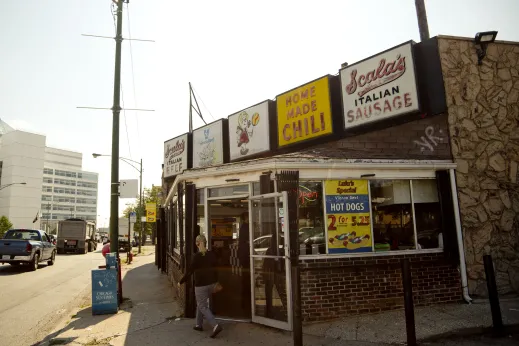 Scalas Italian Sausage restaurant front entrance in Tri-Taylor