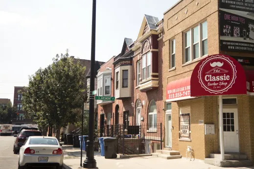 The Classic Barber Shop exterior sign on S Claremont Ave in Tri-Taylor Chicago