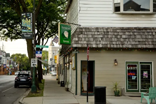 The Four Treys Tavern on W Henderson St corner in Roscoe Village Chicago