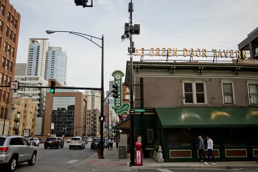 The Green Door Tavern exterior on W Huron St and N Orleans St in River North