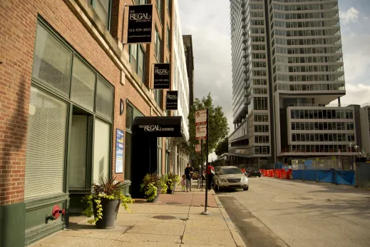 The Regal Apartments entrance on South Wells Street in Printer's Row Chicago