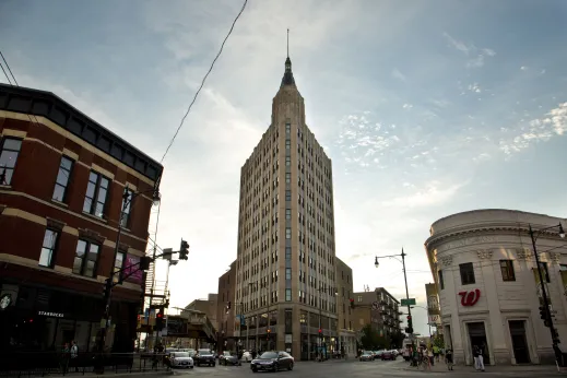 The Robey Hotel on N Milwaukee Ave and W North Ave corner in Wicker Park Chicago