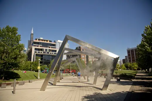 Turning Squares sculpture in Mary Bartelme Park in the West Loop Chicago