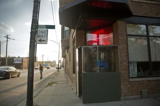 Uncle Mikes Place entrance on North Paulina Street on Near West Side Chicago