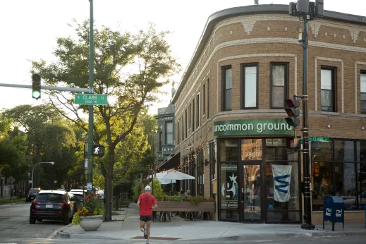 Uncommon Ground restaurant and front entrance on N Clark St in Wrigleyville Chicago