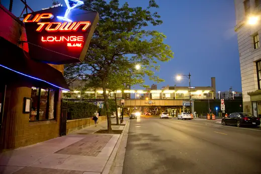 Uptown lounge bar neon sign exterior on W Lawrence Ave in Uptown Chicago