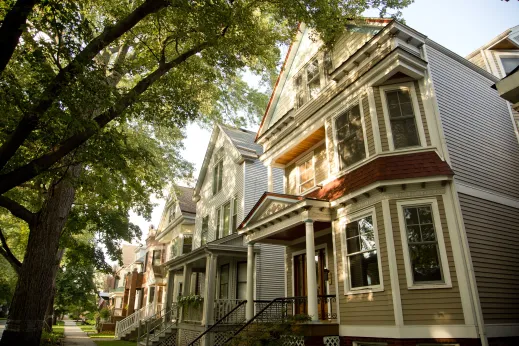Victorian style house exterior and front porch in St. Ben's Chicago