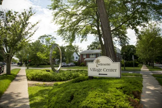 Village center grass statue Wilmette