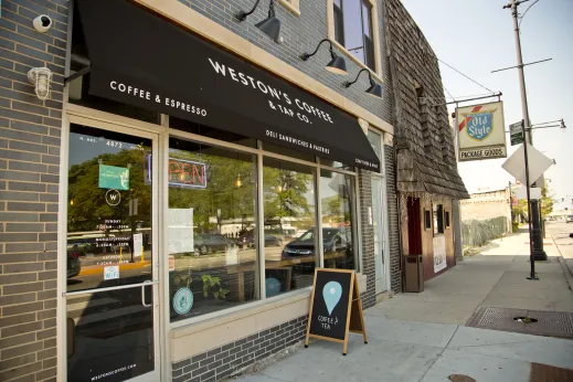 Westons Coffee front exterior on N Milwaukee Ave in Jefferson Park Chicago