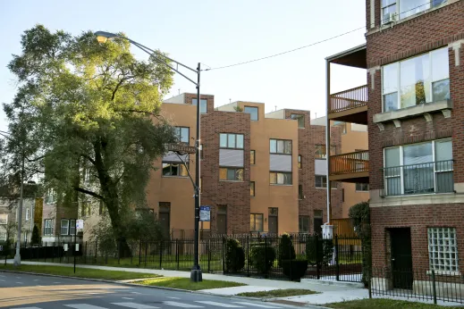 Apartments with balconies overlooking Garfield Boulevard in Washington Park Chicago