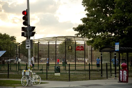 Baseball field players in Hamlin Park Chicago