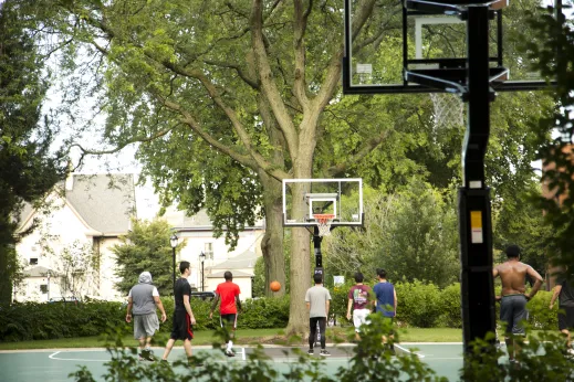 Basketball players at park in Evanston, Illinois