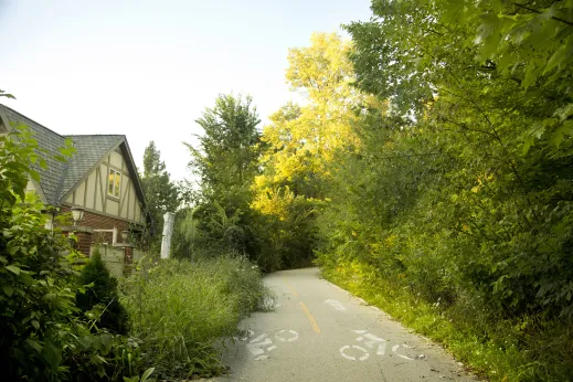 Bicycle trail near homes in Sauganash neighborhood