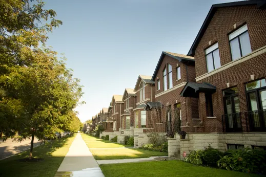 Brick single family homes on W 37th St in Bridgeport Chicago