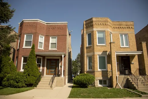 Classic brick two flats exterior in Mayfair Chicago