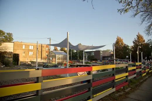 Community garden near apartments in South Shore Chicago