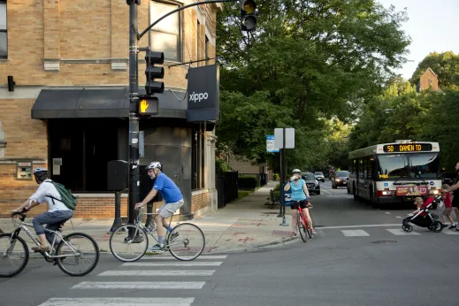 Cyclists crossing North Damen Avenue in North Center Chicago