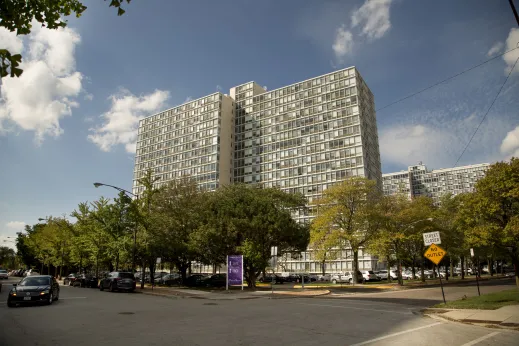 Exterior of high rise apartments in Douglas Chicago