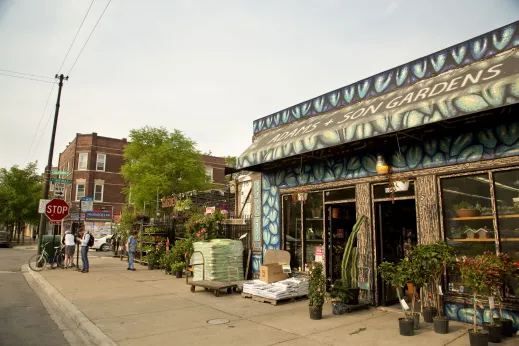 Front of garden center in Humboldt Park Chicago