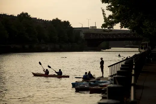 Kayakers on North Branch of the Chicago River in River North Chicago