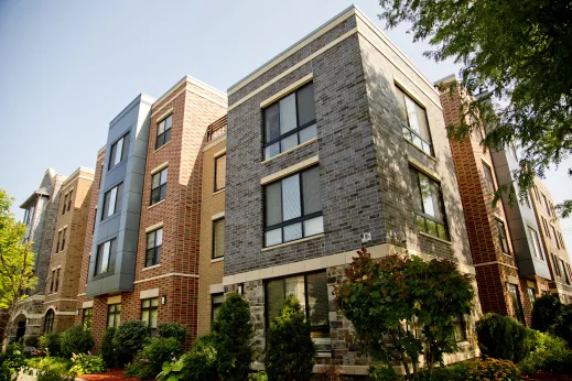 Modern apartment building exteriors in Irving Park Chicago