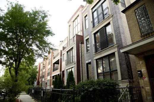 Modern apartment buildings in Hamlin Park Chicago