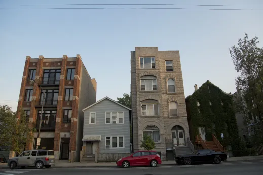 Newer and vintage apartment buildings in Pilsen Chicago