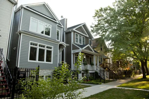 Newer single family homes on residential street in North Center Chicago