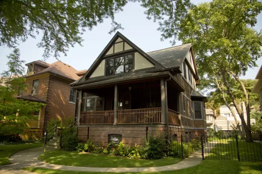 Old wood frame house in Lakewood Balmoral Chicago