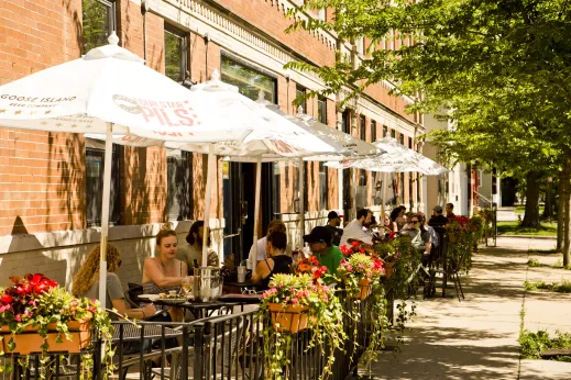 Outdoor patio seating at Tuman's Tap in Ukrainian Village Chicago