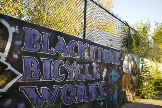 Painted mural for Blackstone Bicycle Works in Woodlawn Chicago