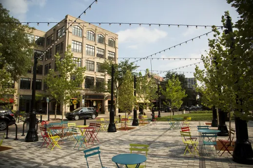 Patio seating in downtown Evanston, Illinois