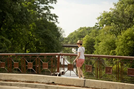 Pedestrian crossing bridge over North Branch of Chicago River in Albany Park