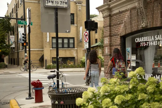 Pedestrians on Irving Park Rd in Buena Park Chicago