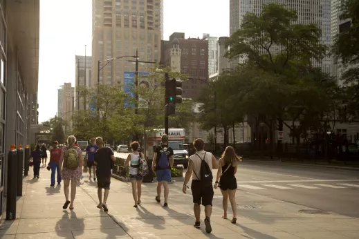 Pedestrians walking on Michigan Ave in the Gold Coast Chicago